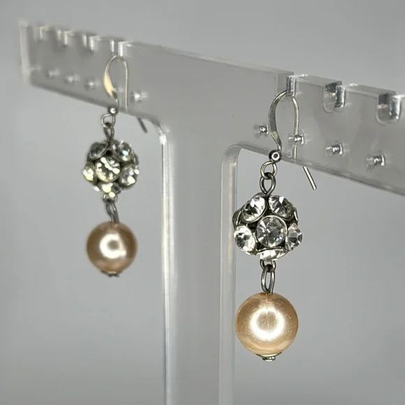 Classic Silver and Cream Pearl Earrings with Crystal Accents - Picture 2 of 3